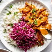 Delicious Peanut Chicken with Coconut Rice and Ginger Slaw Recipe
