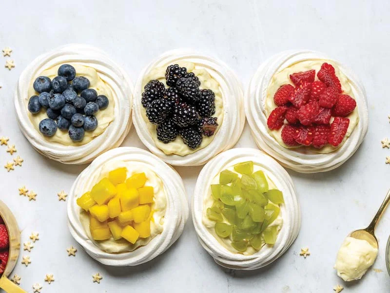 Meringue Nests with Fruit in Olympic Rings Formation